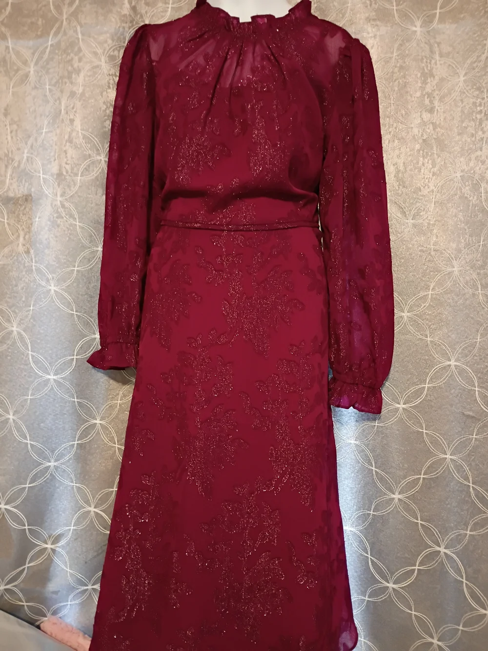 Elegant Burgundy Long-Sleeve Dress - Picture 1 of 9